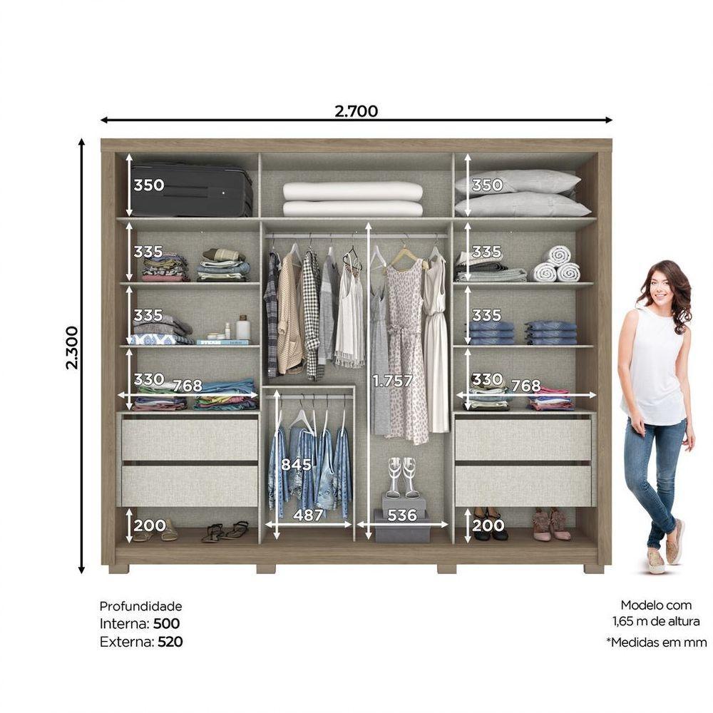 Guarda Roupa Casal 02 Portas Deslizantes 04 Gavetas Palace Henn Rústico Com Off White - 6