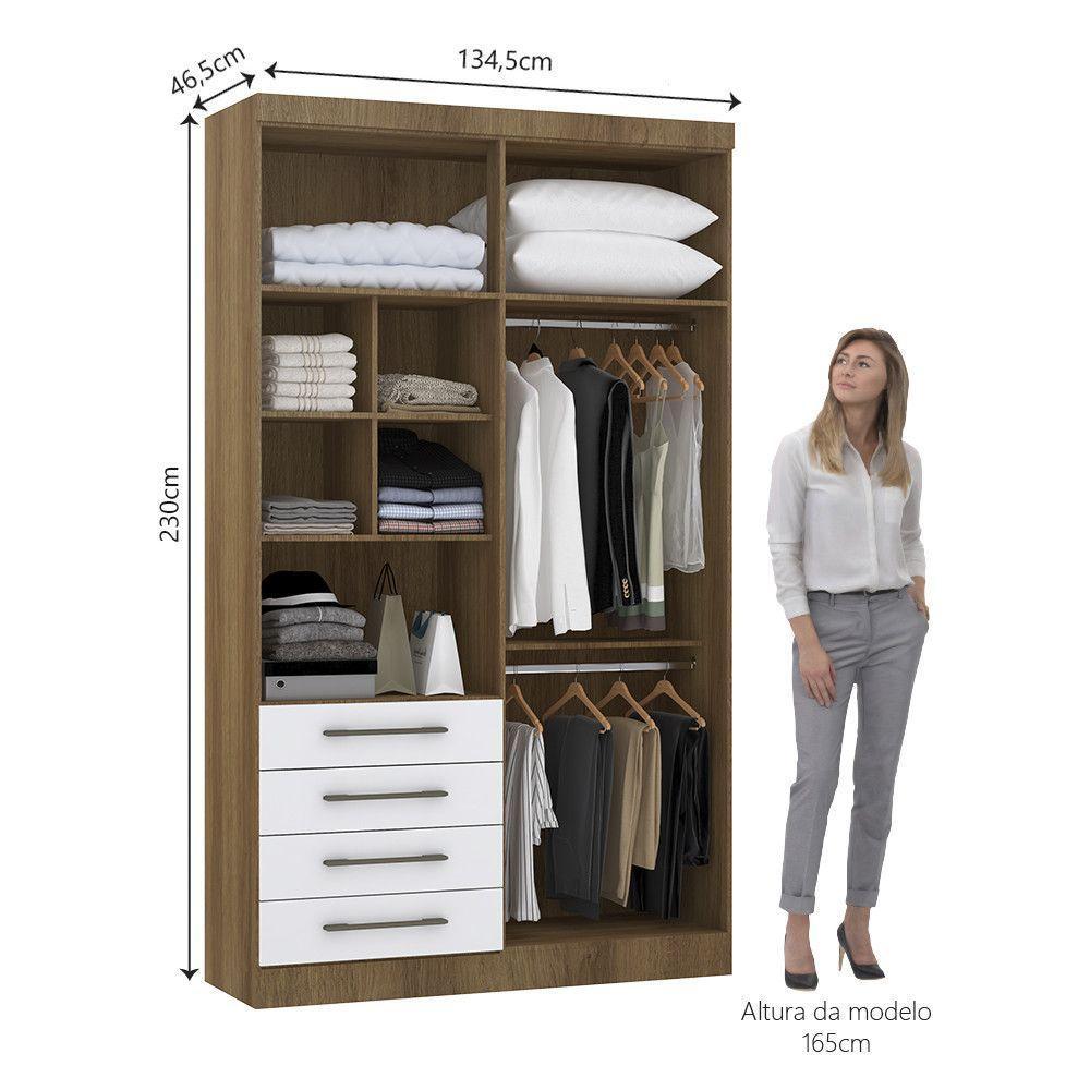 Guarda Roupa Modulado 134,50cm 4 Portas E 4 Gavetas Paris Luciane Móveis Avelã Pf Com Branco Pf - 7