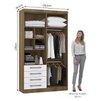 Guarda Roupa Modulado 134,50cm 4 Portas E 4 Gavetas Paris Luciane Móveis Avelã Pf Com Branco Pf