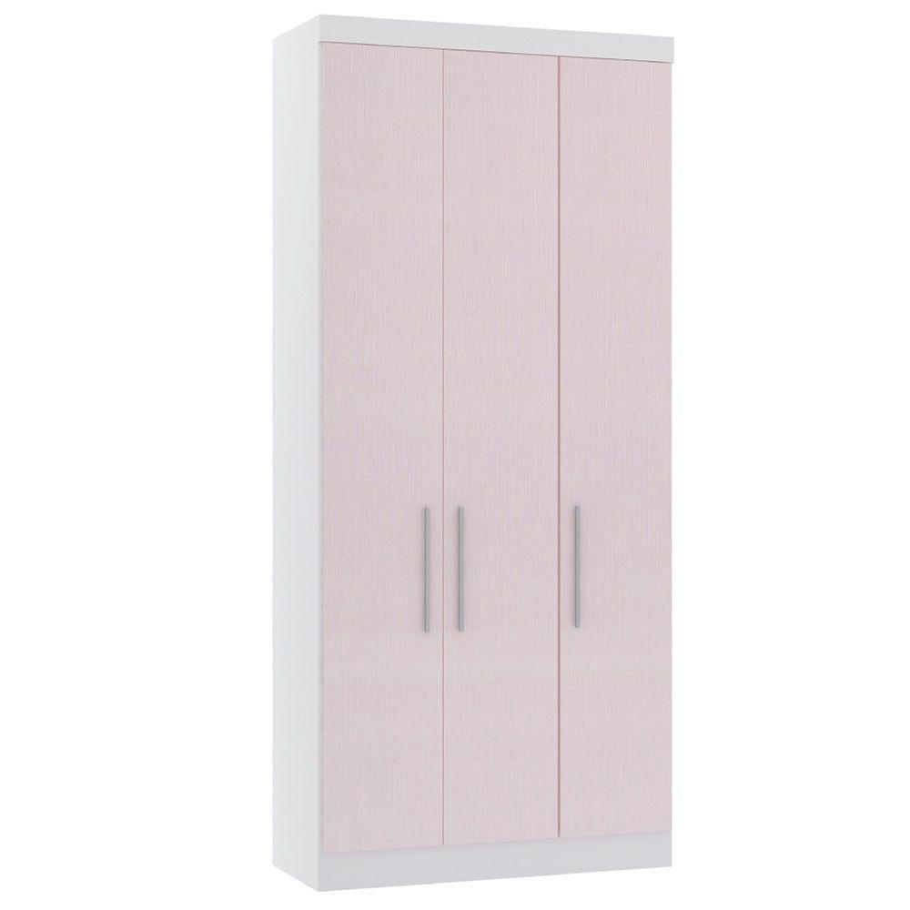 Guarda Roupa Modulado 101,50cm 3 Portas Alpes Luciane Móveis Branco Pf Com Rosa Pf - 1