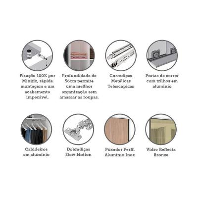 Guarda Roupa Casal Prime 2 Portas de Correr 3 Gavetas Branco F.F. com Cumaru