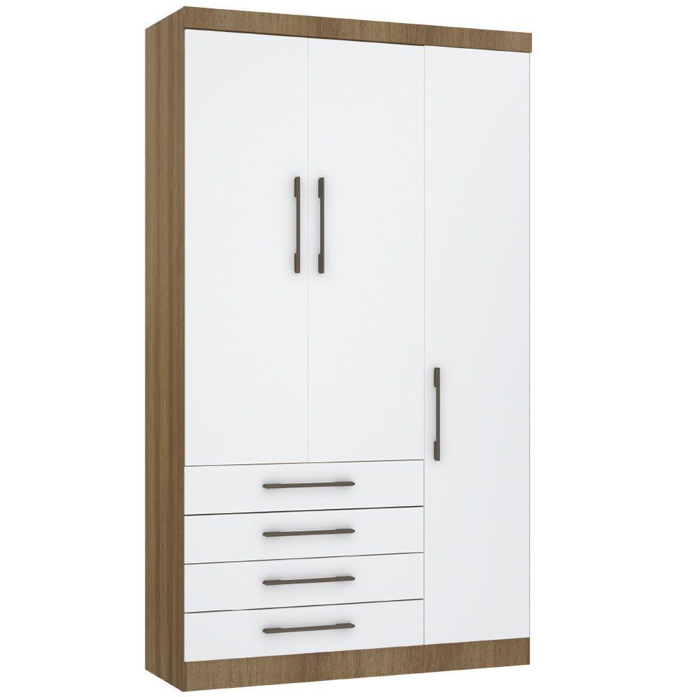 Guarda Roupa Modulado 132cm 3 Portas E 4 Gavetas Paris Luciane Móveis Avelã Pf Com Branco Pf - 1