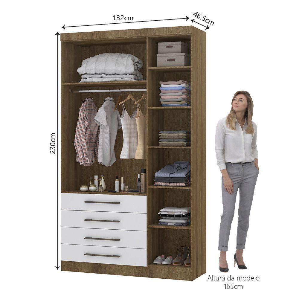 Guarda Roupa Modulado 132cm 3 Portas E 4 Gavetas Paris Luciane Móveis Avelã Pf Com Branco Pf - 4