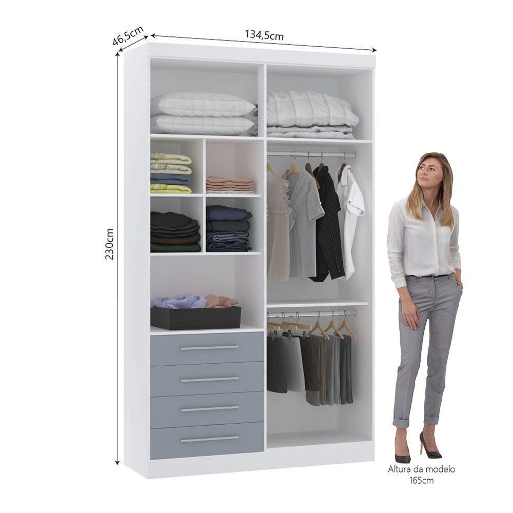 Guarda Roupa Modulado 134,50cm 4 Portas E 4 Gavetas Alpes Luciane Móveis Branco Pf Com Grey Sky Pf - 2