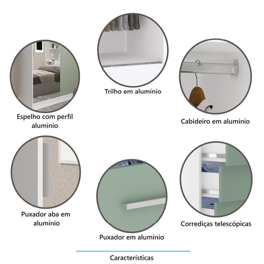 Guarda Roupa Modulado 134,50cm 2 Portas De Correr Com Espelho Alpes Branco Pf Com Branco Pf - 3