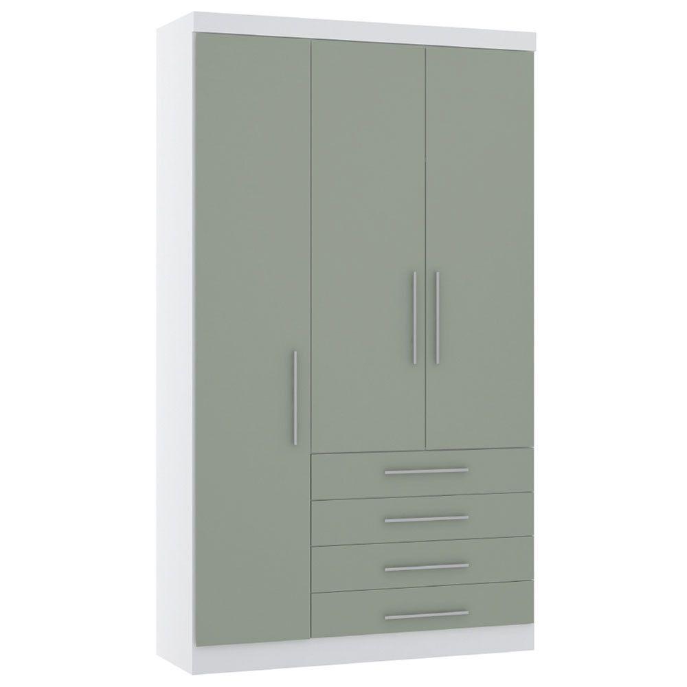 Guarda Roupa Modulado 132cm 3 Portas E 4 Gavetas Alpes Luciane Móveis Branco Pf Com Verde Pf - 1