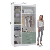 Guarda Roupa Modulado 132cm 3 Portas E 4 Gavetas Alpes Luciane Móveis Branco Pf Com Verde Pf - 3