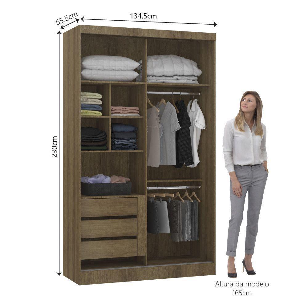 Guarda Roupa Modulado 134,50cm 2 Portas De Correr Paris Luciane Móveis Avelã Pf Com Branco Pf - 8