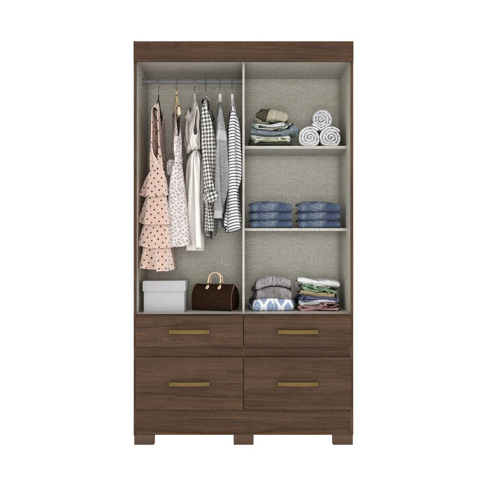 Guarda Roupa Solteiro 02 Portas Deslizantes 04 Gavetas Be25 Briz Castanho Hp - 3