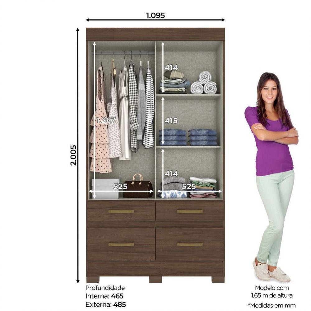 Guarda Roupa Solteiro 02 Portas Deslizantes 04 Gavetas Be25 Briz Castanho Hp - 11