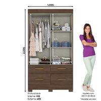 Guarda Roupa Solteiro 02 Portas Deslizantes 04 Gavetas Be25 Briz Castanho Hp - 16