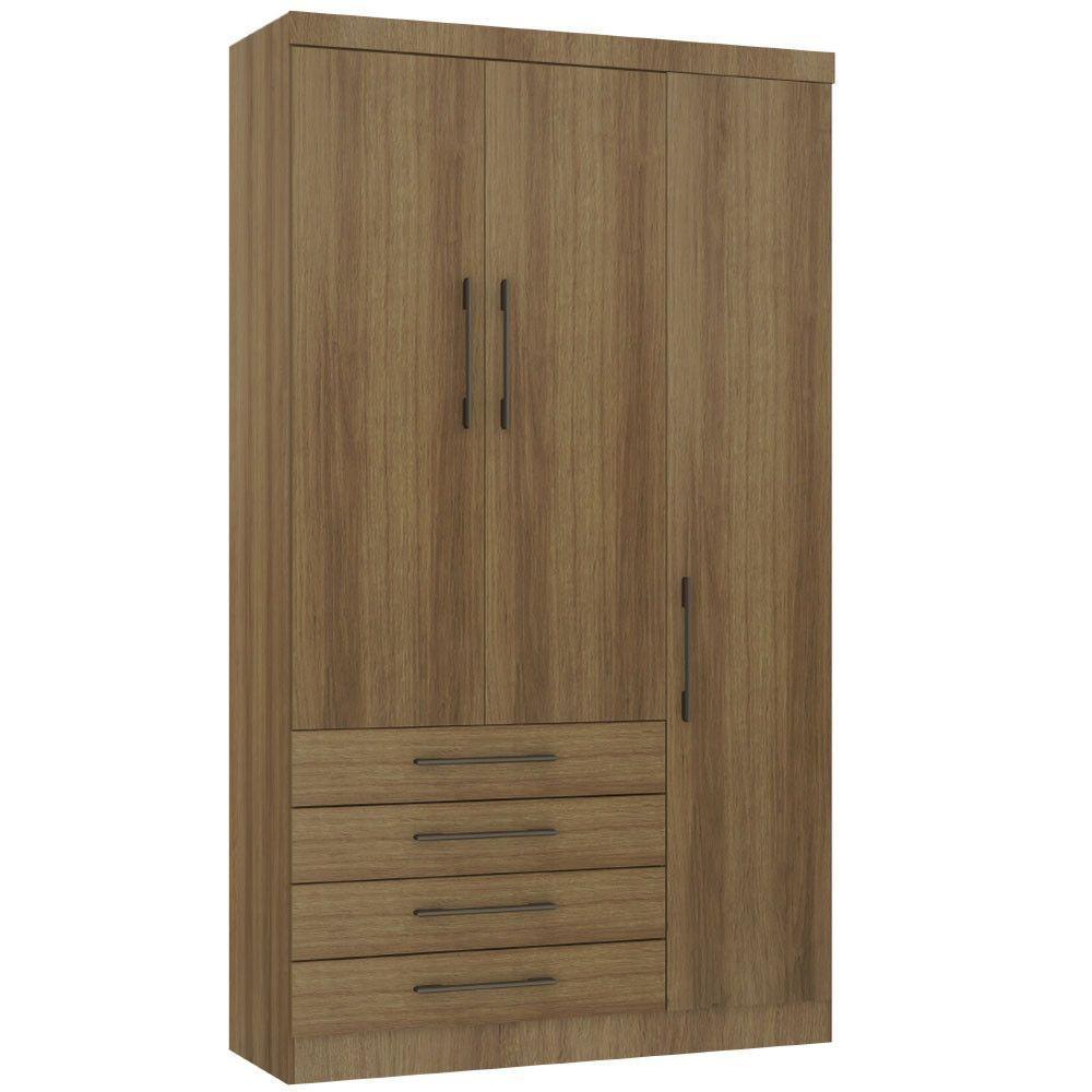 Guarda Roupa Modulado 132cm 3 Portas E 4 Gavetas Paris Luciane Móveis Avelã Pf Com Avelã Pf - 2