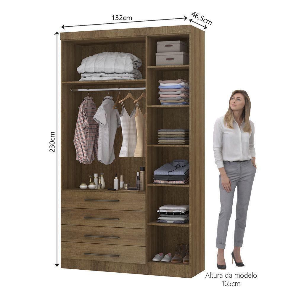 Guarda Roupa Modulado 132cm 3 Portas E 4 Gavetas Paris Luciane Móveis Avelã Pf Com Avelã Pf - 8