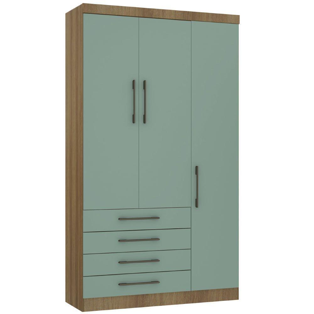 Guarda Roupa Modulado 132cm 3 Portas E 4 Gavetas Paris Luciane Móveis Avelã Pf Com Verde Pf - 1