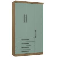 Guarda Roupa Modulado 132cm 3 Portas E 4 Gavetas Paris Luciane Móveis Avelã Pf Com Verde Pf - 1