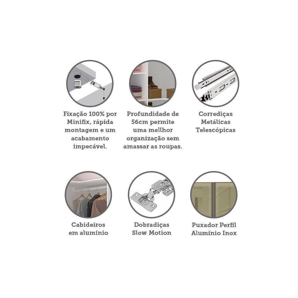 Guarda Roupa Modulado Canto 2 Portas 111,9cm Branco Bronze - 3