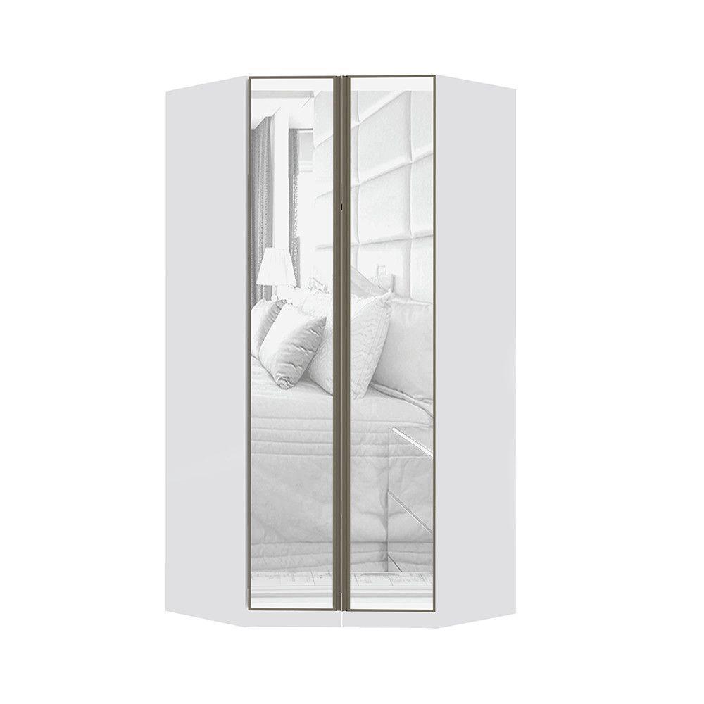Guarda Roupa Canto 2 Portas 111,9cm Branco Com Espelho - 1