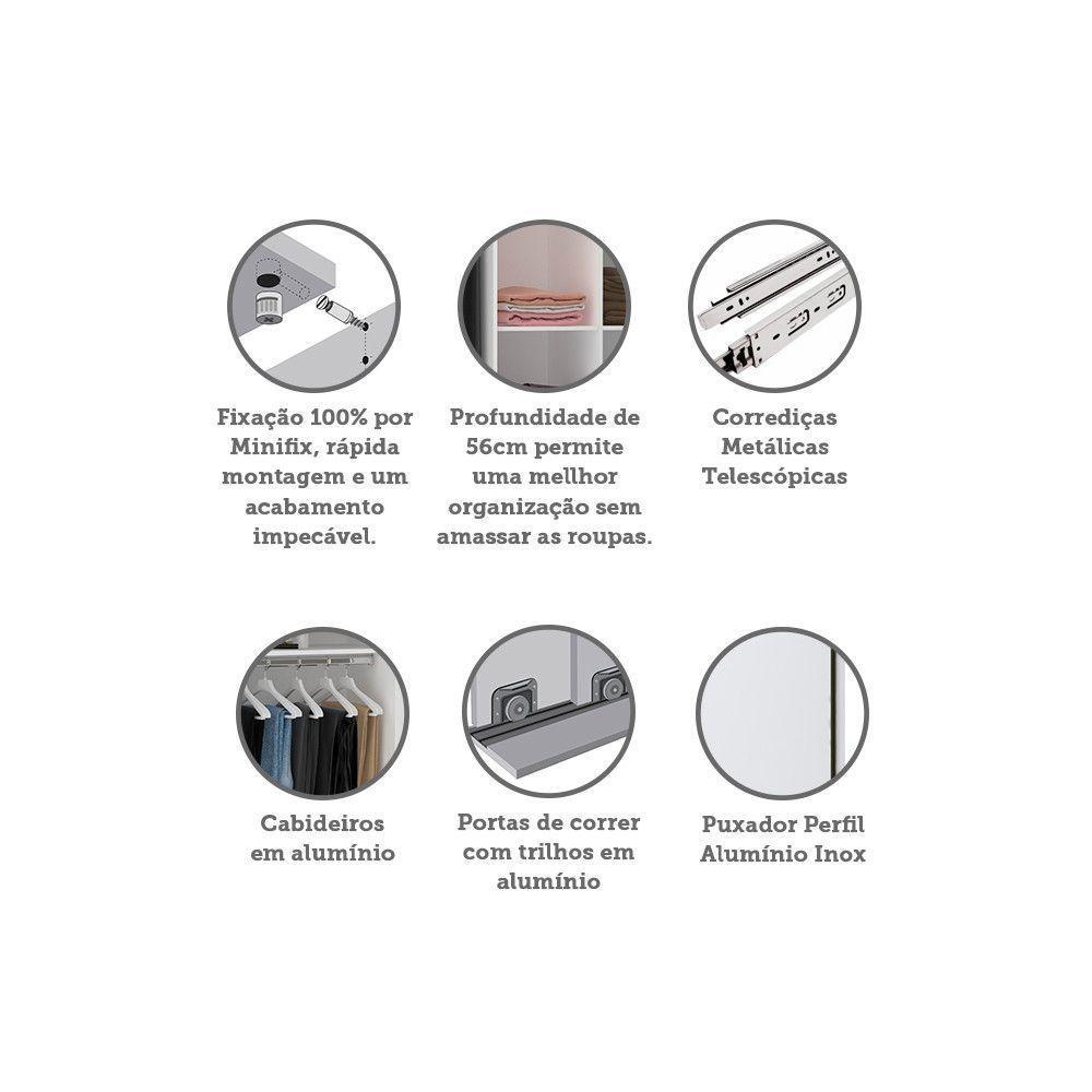 Guarda Roupa 2 Portas De Correr 159cm Branco Com Branco Mat - 3