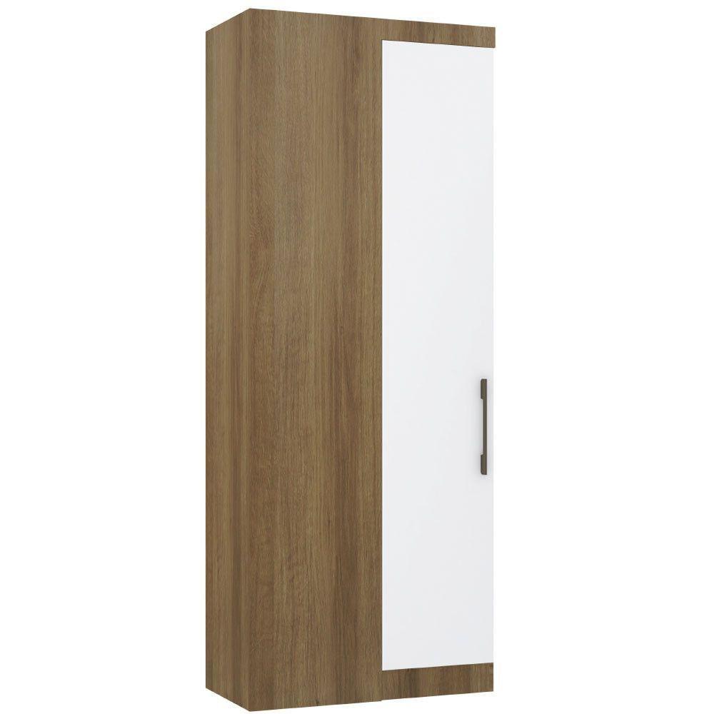 Guarda Roupa De Canto Reto Modulado 90cm 1 Porta Paris Luciane Móveis Avelã Pf Com Branco Pf - 1