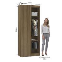 Guarda Roupa De Canto Reto Modulado 90cm 1 Porta Paris Luciane Móveis Avelã Pf Com Branco Pf - 6