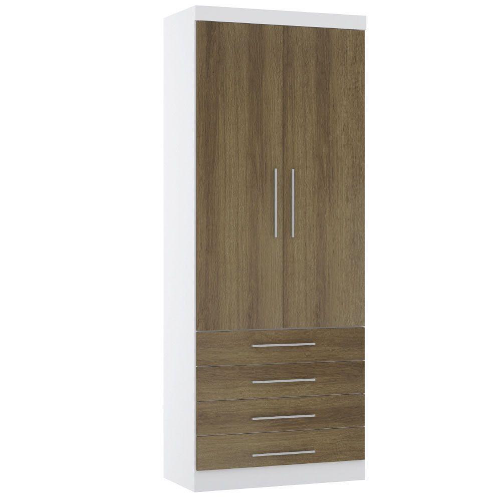 Guarda Roupa Modulado 90cm 2 Portas E 4 Gavetas Alpes Luciane Móveis Branco Pf Com Avelã Pf - 1
