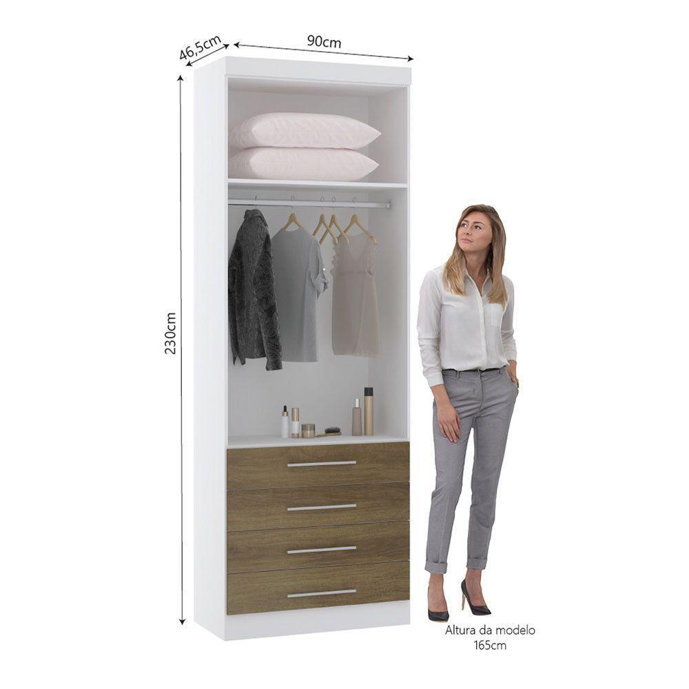 Guarda Roupa Modulado 90cm 2 Portas E 4 Gavetas Alpes Luciane Móveis Branco Pf Com Avelã Pf - 3