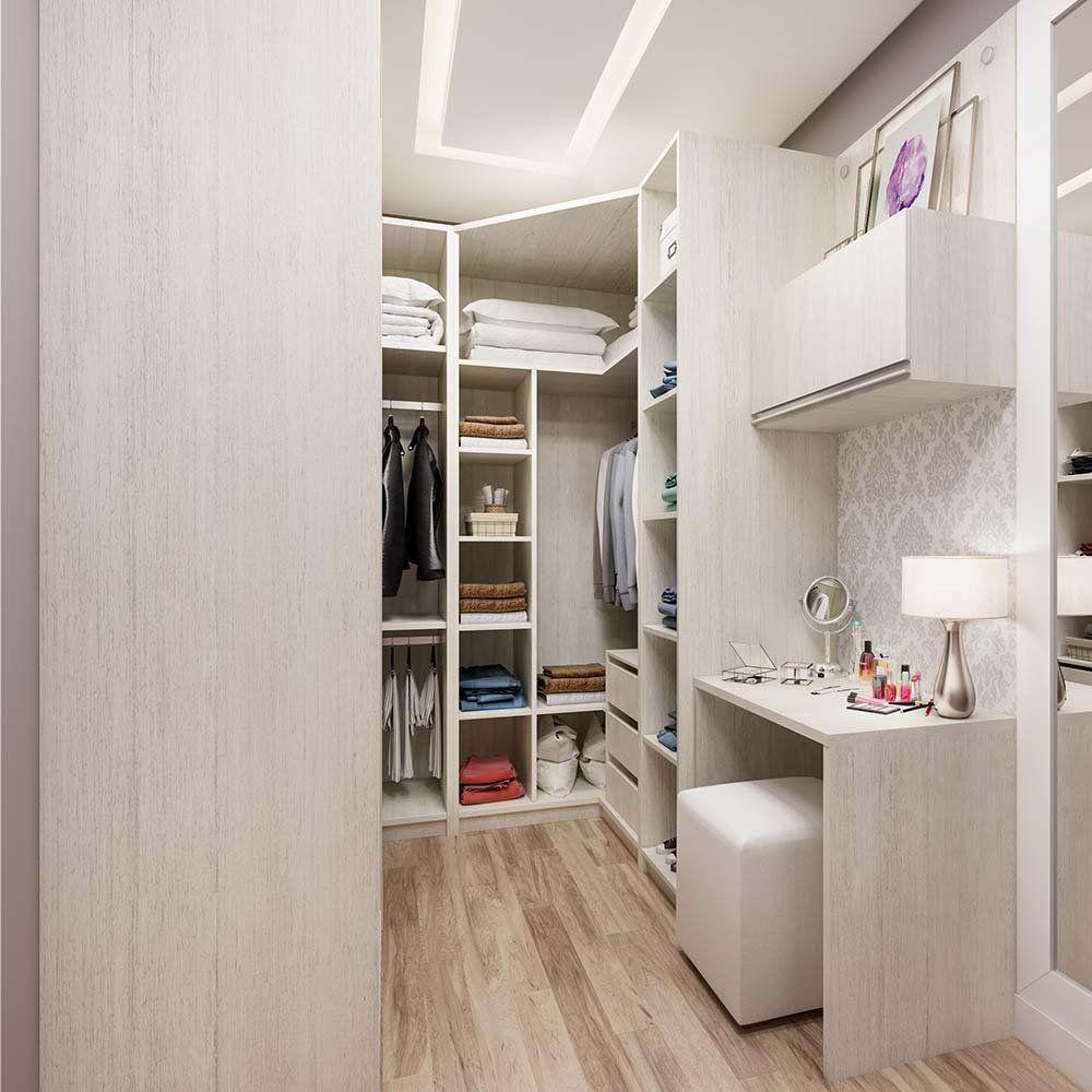 Guarda Roupa Em U 6 Peças, Escrivaninha E Basculante Crema - 1