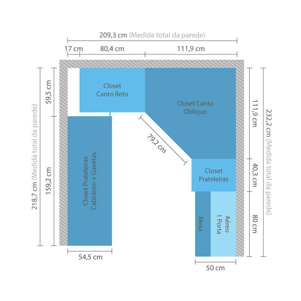 Guarda Roupa Em U 6 Peças, Escrivaninha E Basculante Crema - 5
