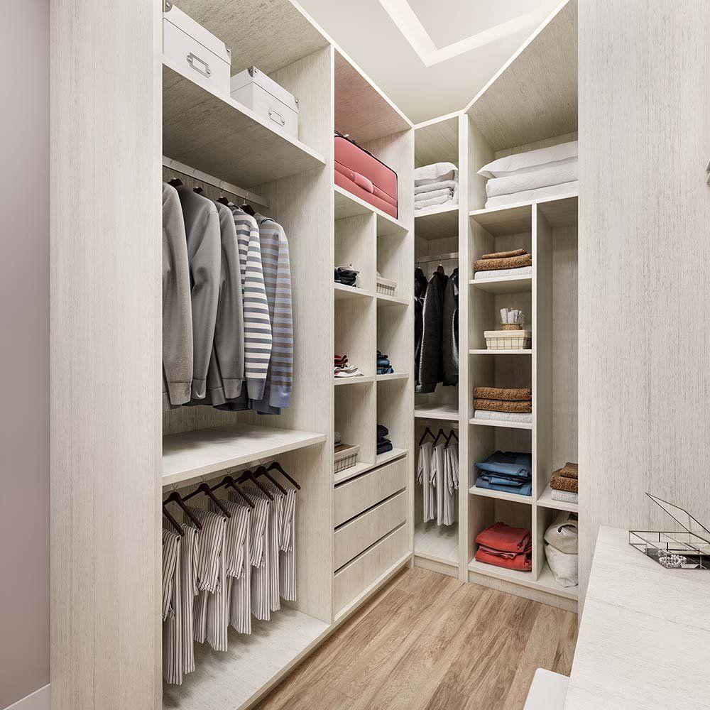 Guarda Roupa Em U 6 Peças, Escrivaninha E Basculante Crema - 6