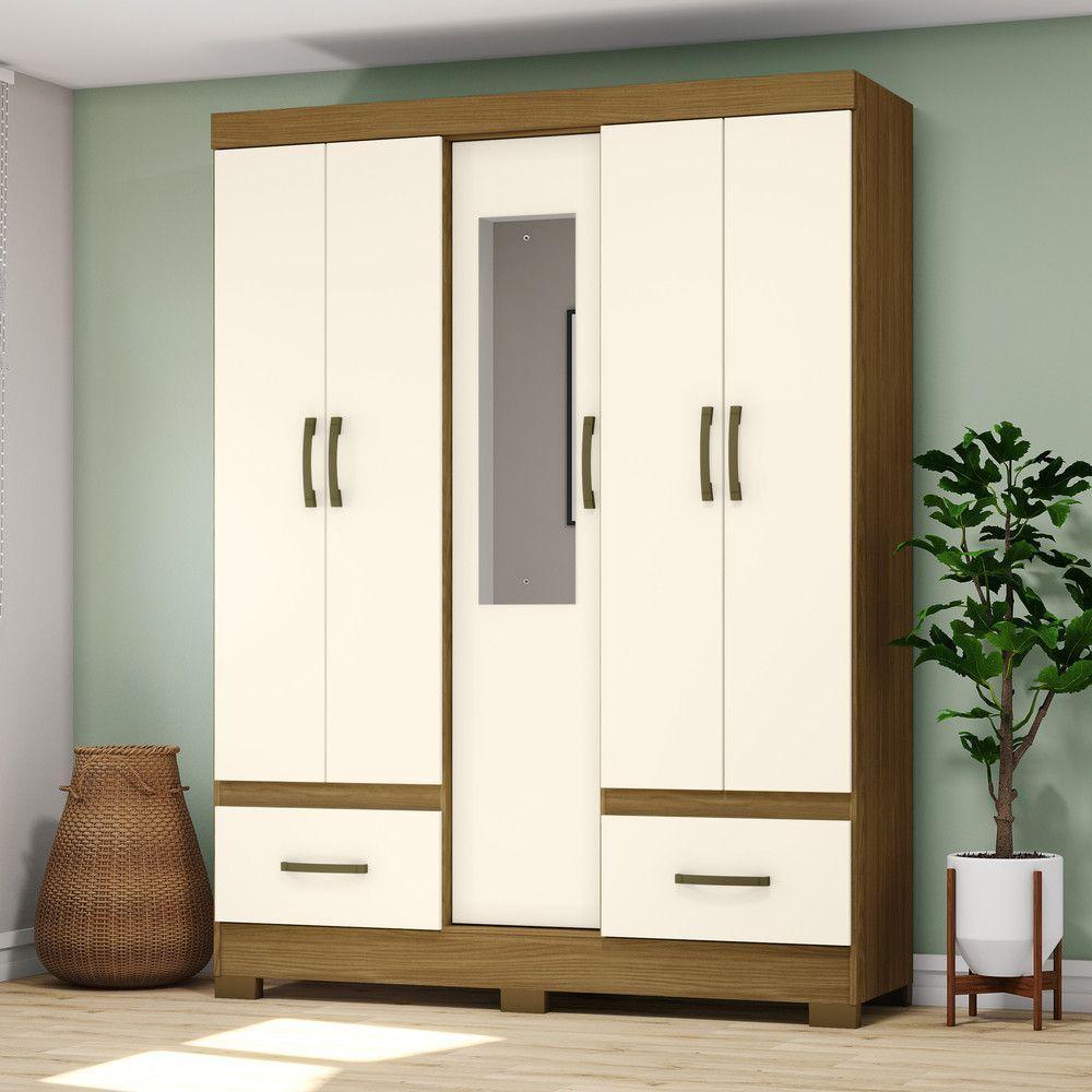 Guarda Roupa Solteiro 05 Portas 02 Gavetas B60 Briz Nature Com Off White - 1