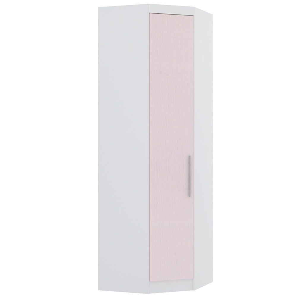 Guarda Roupa De Canto Diagonal Modulado 70cm 1 Porta Alpes Luciane Móveis Branco Pf Com Rosa Pf - 1