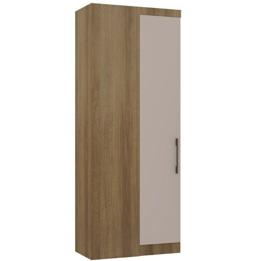 Guarda Roupa De Canto Reto Modulado 90cm 1 Porta Paris Luciane Móveis Avelã Pf Com Cinammon Pf - 1