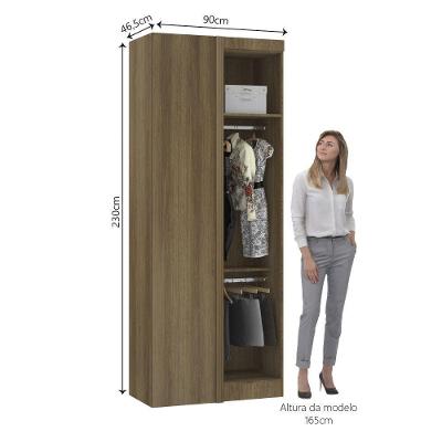 Guarda Roupa Canto reto Paris 1 Porta Metálica Avelã 100 MDP Luciane Móveis