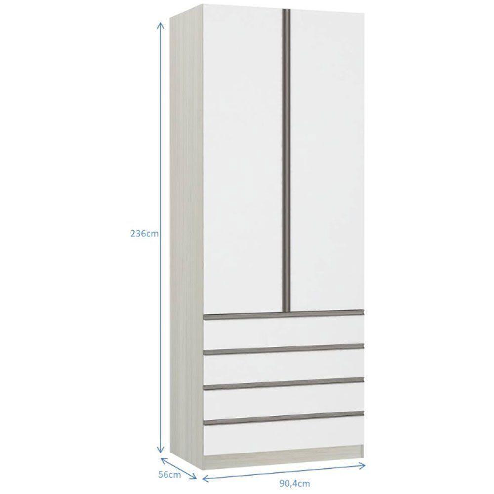 Guarda-roupa 2 Portas 90 Cm Legno Crema Com Branco Mat - 3