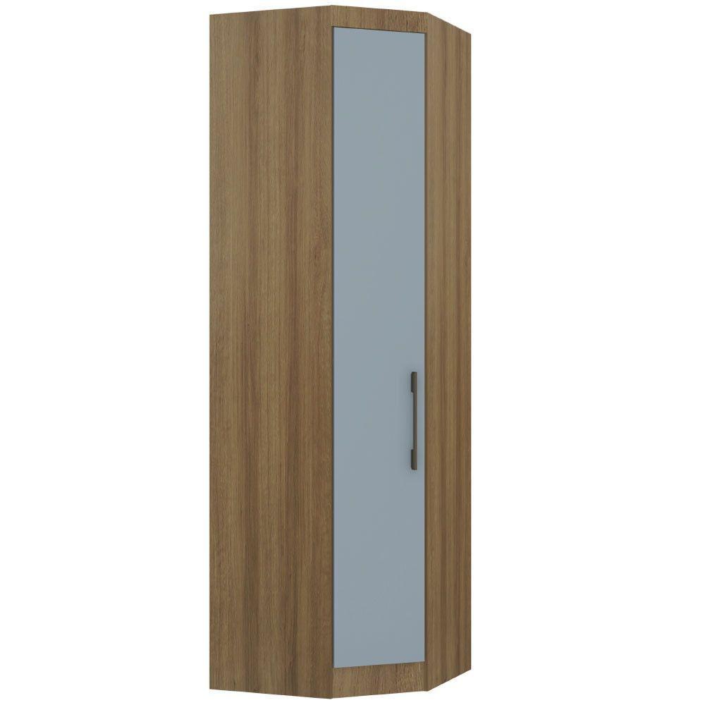 Guarda Roupa De Canto Diagonal Modulado 70cm 1 Porta Paris Luciane Móveis Avelã Pf Com Grey Sky Pf - 2