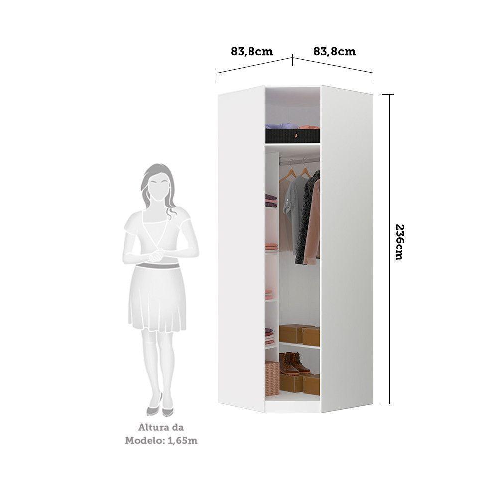 Guarda Roupa Modulado Canto 1 Porta 83cm Branco Com Gaia - 4
