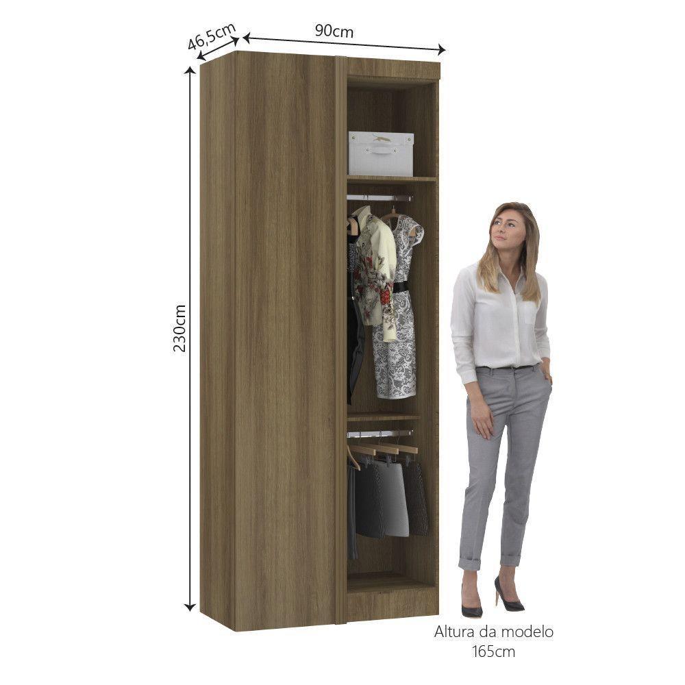 Guarda Roupa De Canto Reto Modulado 90cm 1 Porta Paris Luciane Móveis Avelã Pf Com Grey Sky Pf - 5