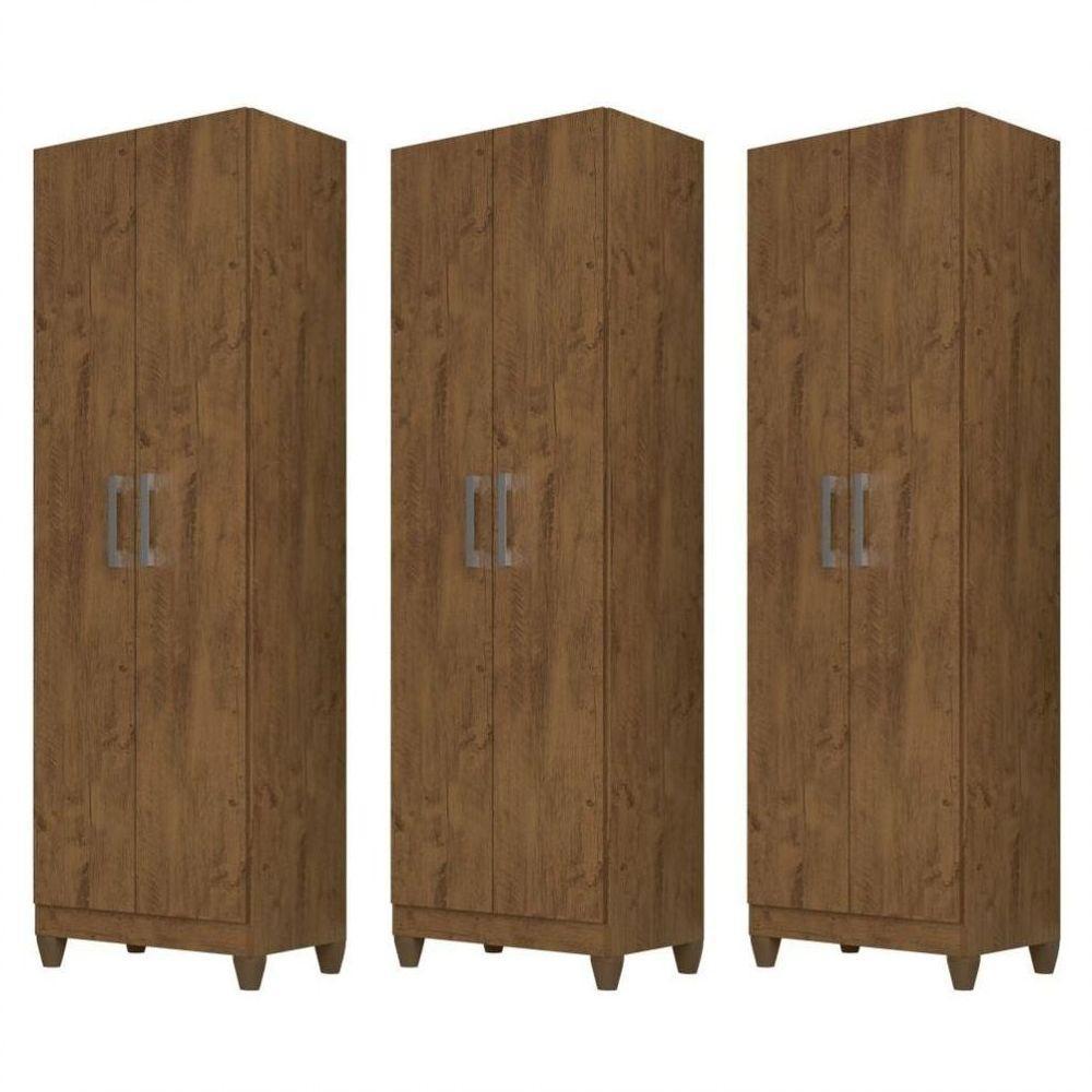Kit 3 Armários Organizadores Multiuso íris 2 Portas Castanho Wood - 1