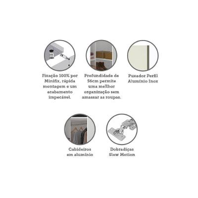 Guarda Roupa Modulado de Canto Prime 1 Porta Bater Branco FF com Kashmir