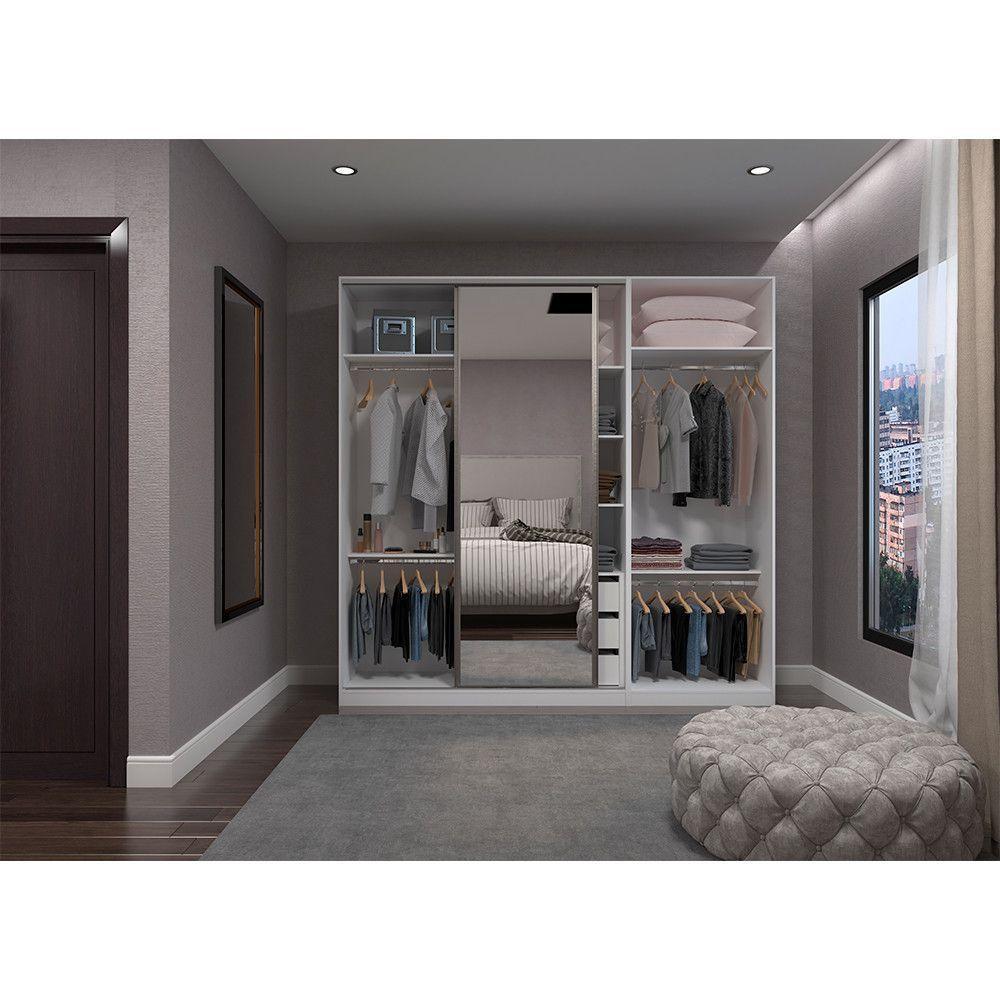 Guarda Roupa Closet, 3 Gavetas, 4 Cabideiros Branco Branco - 1