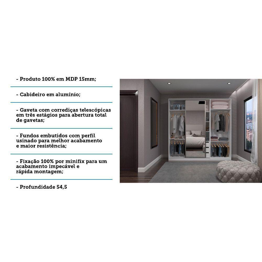 Guarda Roupa Closet, 3 Gavetas, 4 Cabideiros Branco Branco - 3