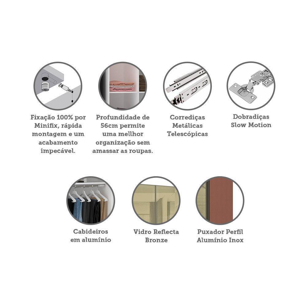 Guarda Roupa 4 Portas 159,2 Cm Bronze Branco Ff Com Gaia - 3