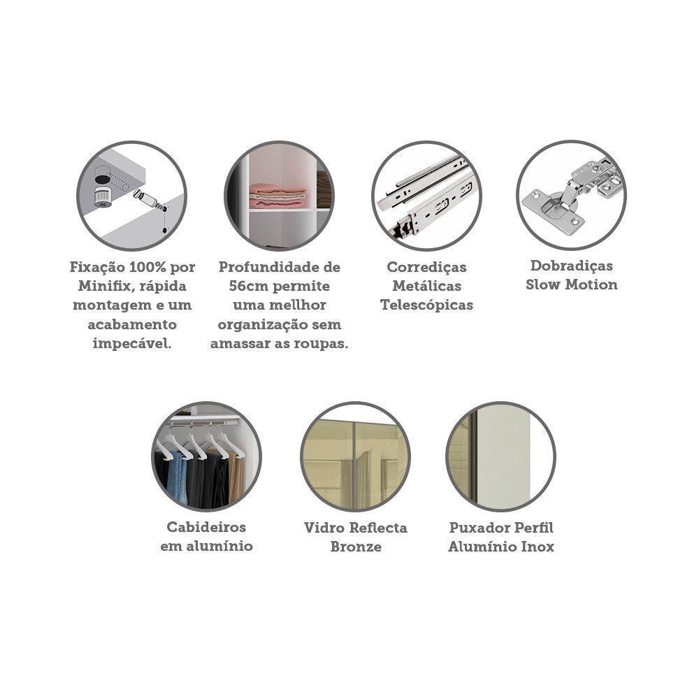 Guarda Roupa 4 Portas 159,2 Cm Bronze Branco Ff Com Kashmir - 3