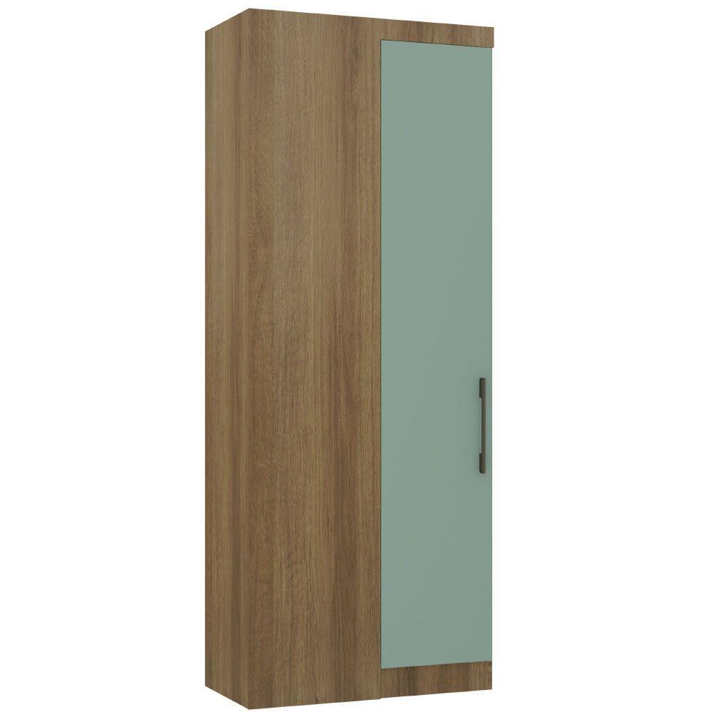Guarda Roupa De Canto Reto Modulado 90cm 1 Porta Paris Luciane Móveis Avelã Pf Com Verde Pf - 2