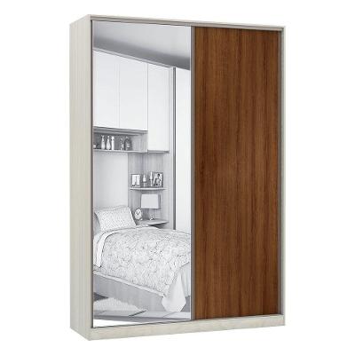 Guarda Roupa Solteiro Prime Plus 2 Portas de Correr 3 Gavetas Legno Crema com Nogueira