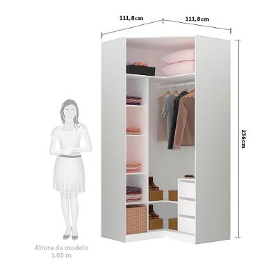 Guarda Roupa Canto Closet Prime 2 Portas Bater Branco F.F. com Cumaru MDP Luciane Móveis
