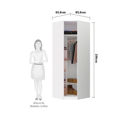Guarda Roupa Canto Diagonal Prime 1 Porta Vidro Reflecta Bronze Branco