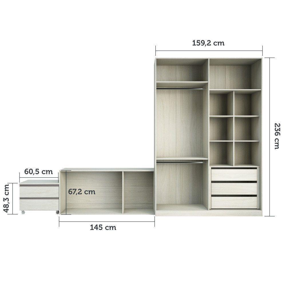 Guarda Roupa Sem Portas, 5 Gavetas, Legno Crema - 4