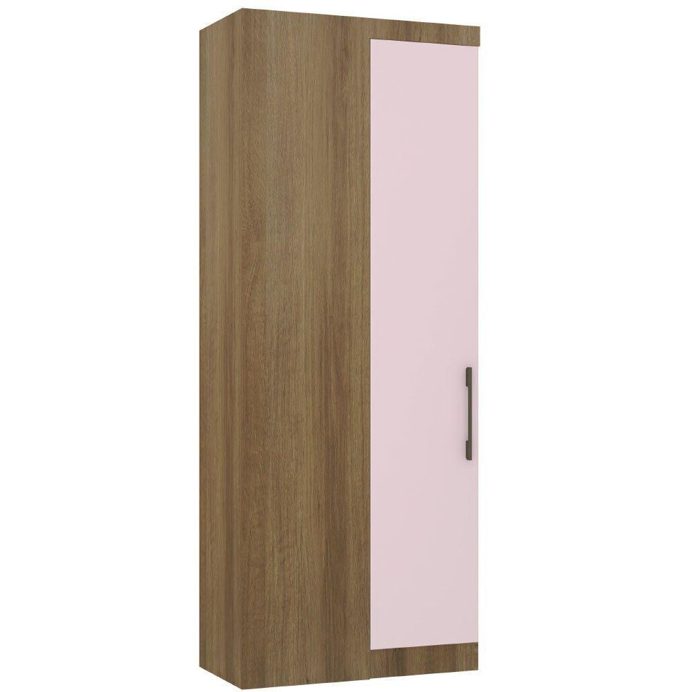 Guarda Roupa De Canto Reto Modulado 90cm 1 Porta Paris Luciane Móveis Avelã Pf Com Rosa Pf - 1