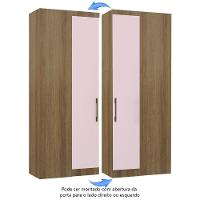 Guarda Roupa De Canto Reto Modulado 90cm 1 Porta Paris Luciane Móveis Avelã Pf Com Rosa Pf